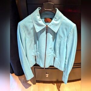 Danier Soft Lambskin Leather Turquoise Jacket - Medium.